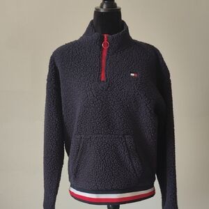 Tommy Hilgefer Sport dark blue black quarter zip womens fleece  jacket large